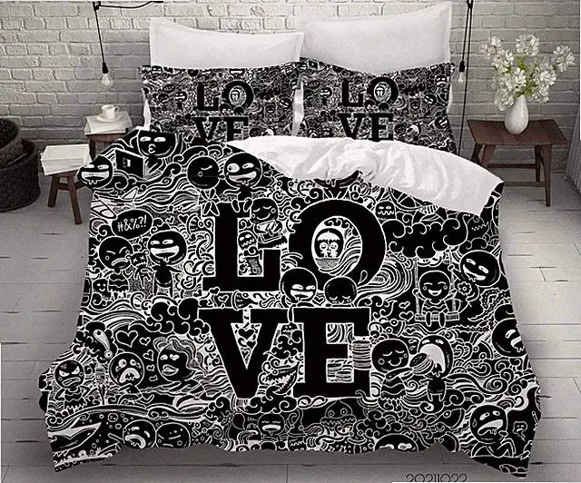 3D Graffiti Love Monster Hand Drawn Quilt Cover Set Bedding Sets Pillowcases