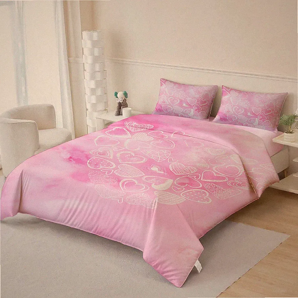 3D Pink Love Quilt Cover Set Bedding Sets Pillowcases