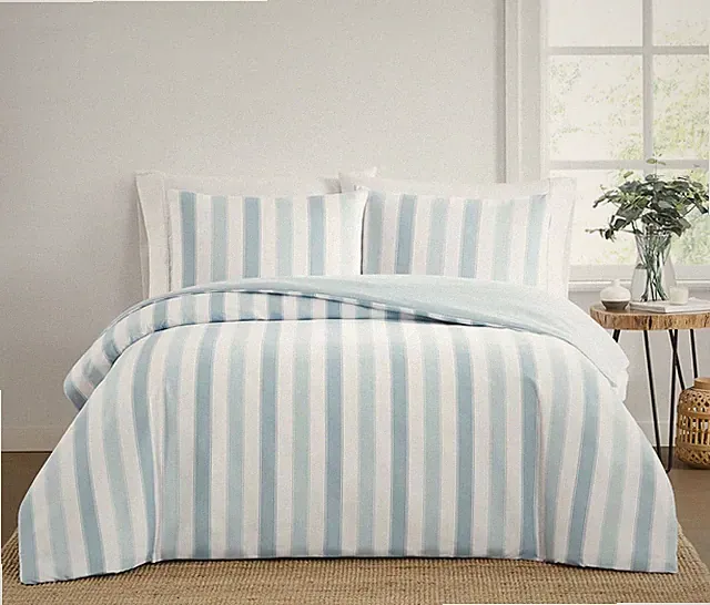 Aiden Stripe Duvet Set Blue Polyester 3-Piece Full/Queen Duvet Set, Stripe Theme