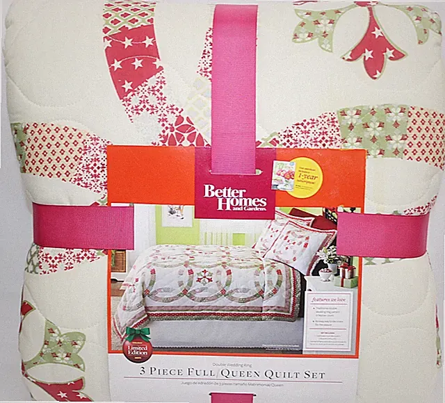 Better Homes & Gardens Full / Queen Quilt & 2 Shams Double Wedding Ring 3 Pc Set