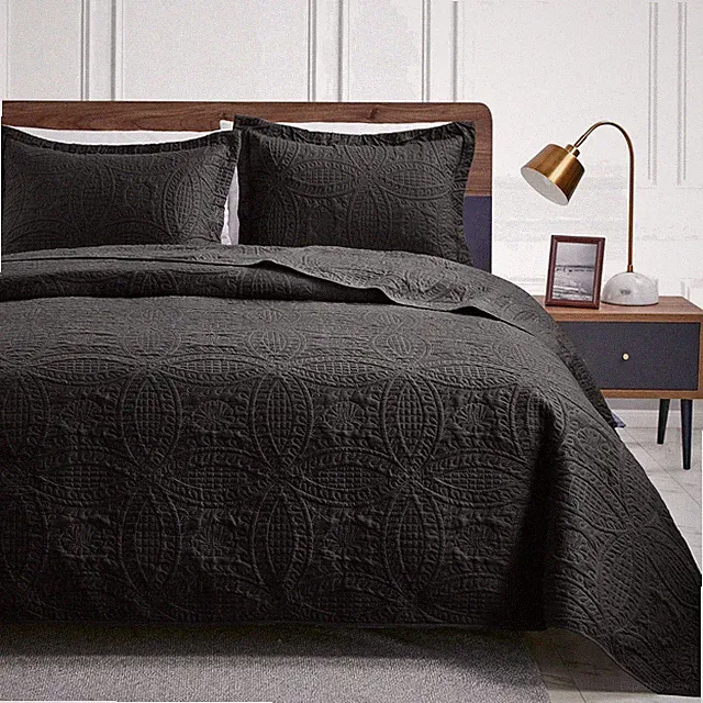 Black Coin Pattern Bedspread Set - King Size Comforter Quilt