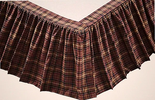 Burgundy + Brown Plaid Country Bed Skirt Gathered Dust Ruffle Abilene Star
