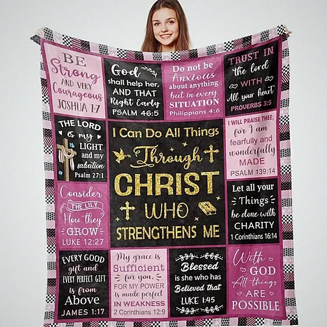 Christian Flannel Blanket Inspirational Bible Verse Gift for Women Soft Throw