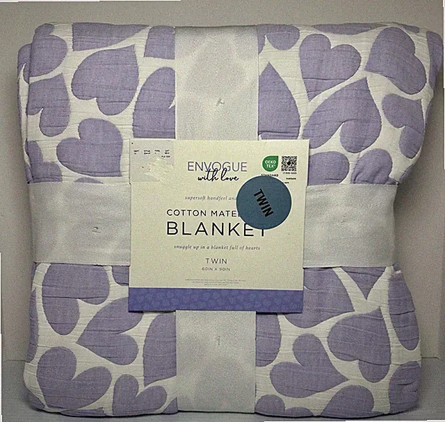 Envogue Purple Hearts Twin Cotton Matelasse Blanket / 60x90