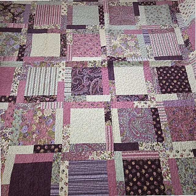 Floral Quilt Patchwork 76" x 74" Spring Colors Lavender Purple Green Paisley