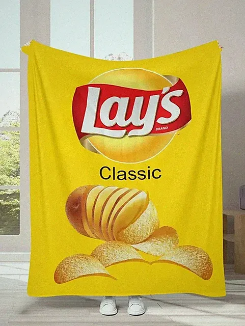 Funny Potato Chips Style Flannel Blanket Snack Theme Soft Cozy Throw
