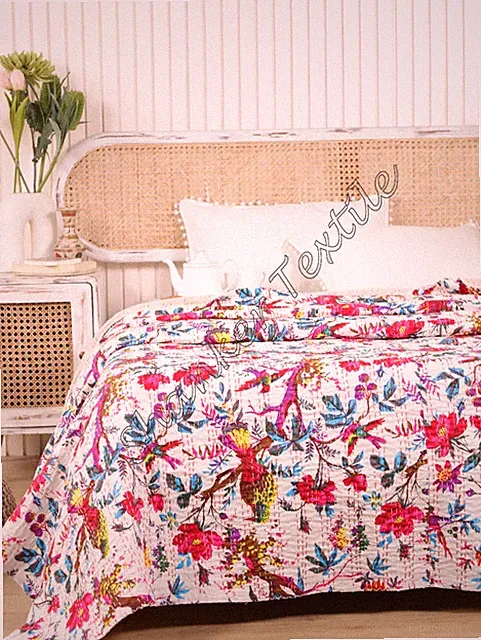 Handmade Pure Cotton Filled Kantha Quilt Blanket Bedspread Coverlet Unisex Gift