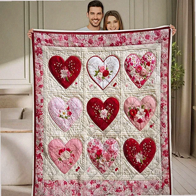 Heart Quilt Blanket Romantic Love Cozy Bedroom Decor Valentine Anniversary Gift