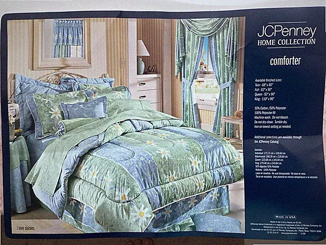 I Love Daisies Bed Ensemble Blue Green Floral FULL SZ Comforter Set Curtains-NEW