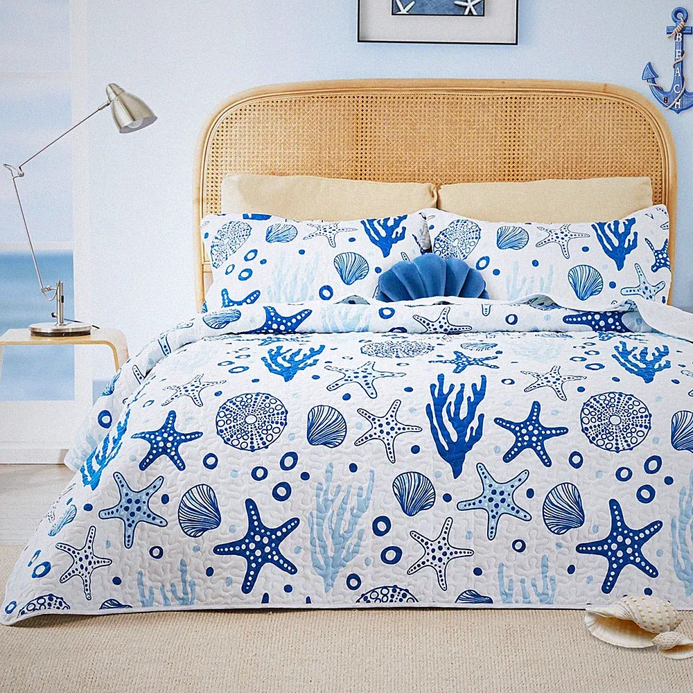 Love's cabin Twin Quilt Bedding Set Coastal White Bedspreads - Soft Bed Summe...