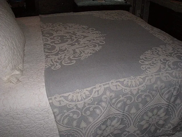 Lovely Powder Blue & White Woven Cotton Bed Spread/Coverlet 113" x93"