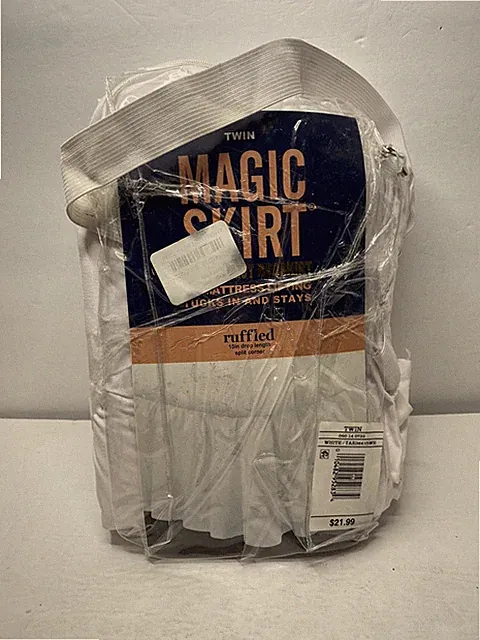 Magic Skirt For Twin Bed White Ruffled 15" Drop Length Wrap Around