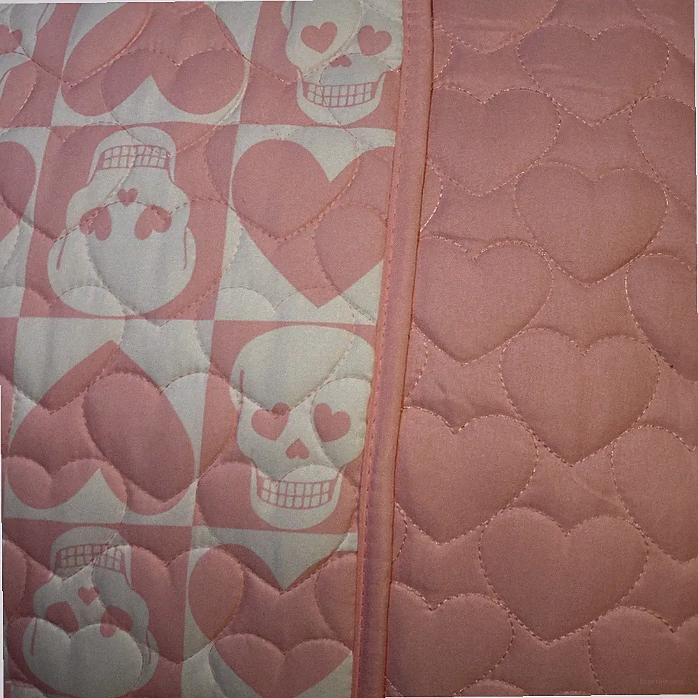 New 3pc Full Queen Betsey Johnson Pink Hearts Skulls Reversible Quilt Set
