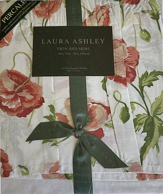 New Laura Ashley Freshford Twin Bed Skirt Dust Ruffle Poppies Poppy 100% Cotton