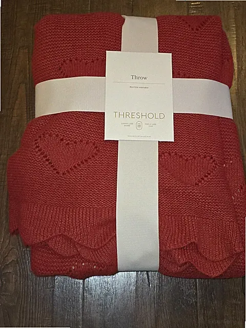 NEW Threshold Throw Blanket Sweater Red With Hearts 50”x60” Valentine's Day *