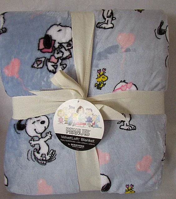 Peanuts Lavender Blue Heart Balloons Snoopy Woodstock Queen Bed Blanket 90"x90"