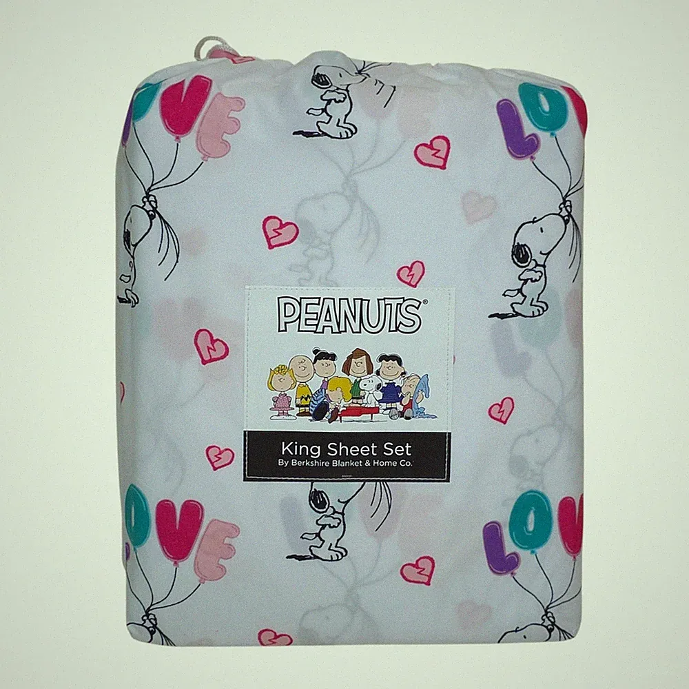Peanuts Love Balloon King Sheet Set Snoopy Romantic Bedding