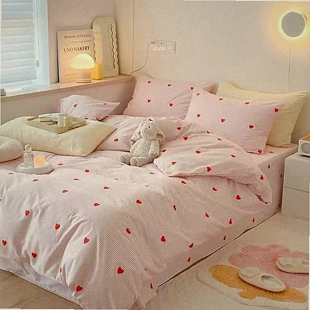 Pink Striped Duvet Cover King Size Red Heart King