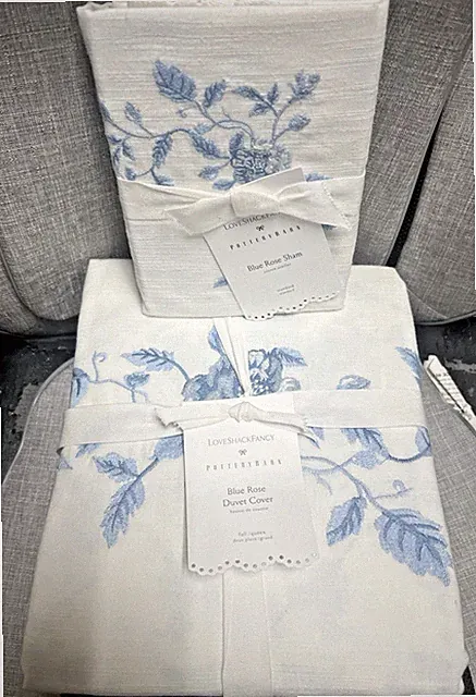 Pottery Barn LOVE SHACK FANCY Full Queen Duvet & 1 Standard Shams Blue Rose NWT