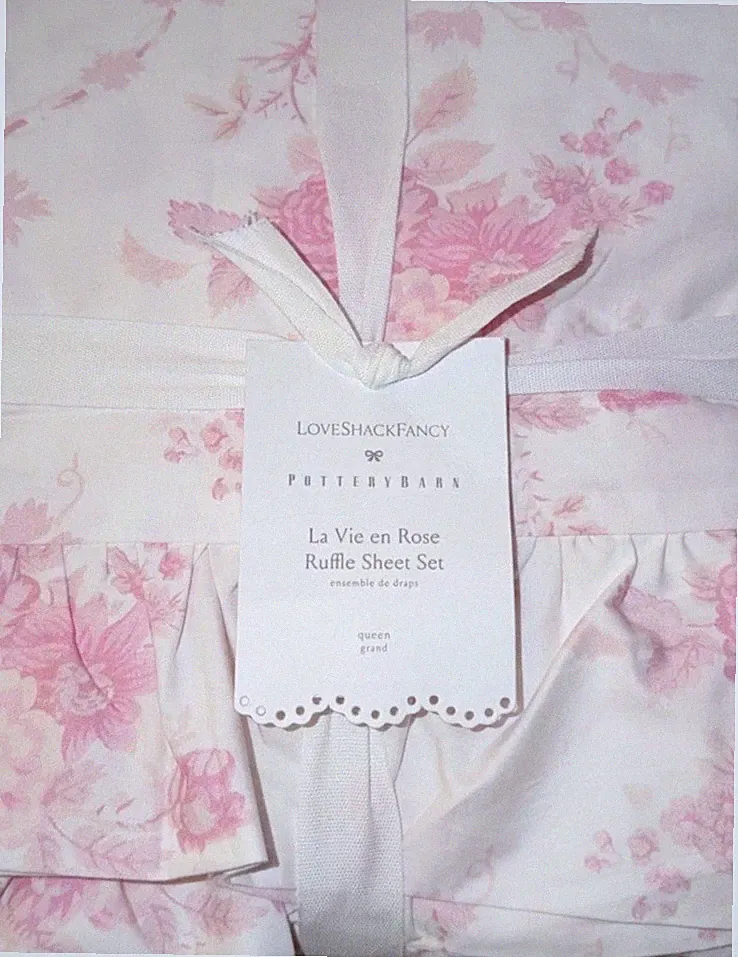 Pottery Barn Love Shack Fancy La Vie En Rose Sheet Queen Set 4 PCs Pink Floral