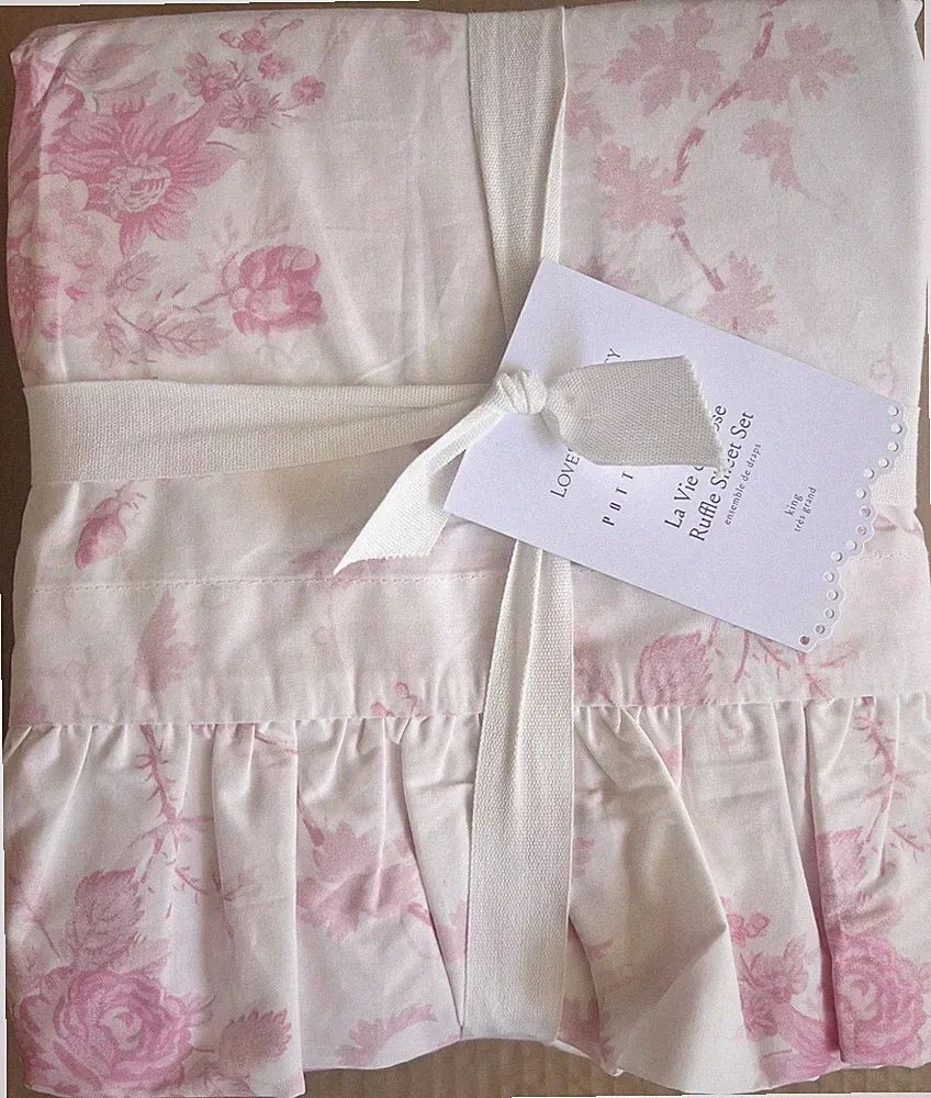 Pottery Barn Love Shack Fancy La Vie En Rose Sheet Set QUEEN SIZE Pink Floral