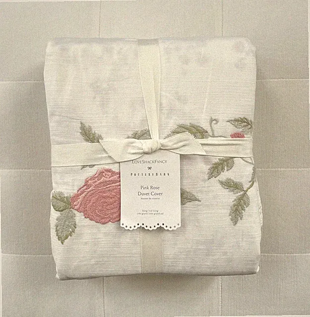 Pottery Barn LOVE SHACK FANCY Pink Embroidered King Cali King Duvet Rose NWT