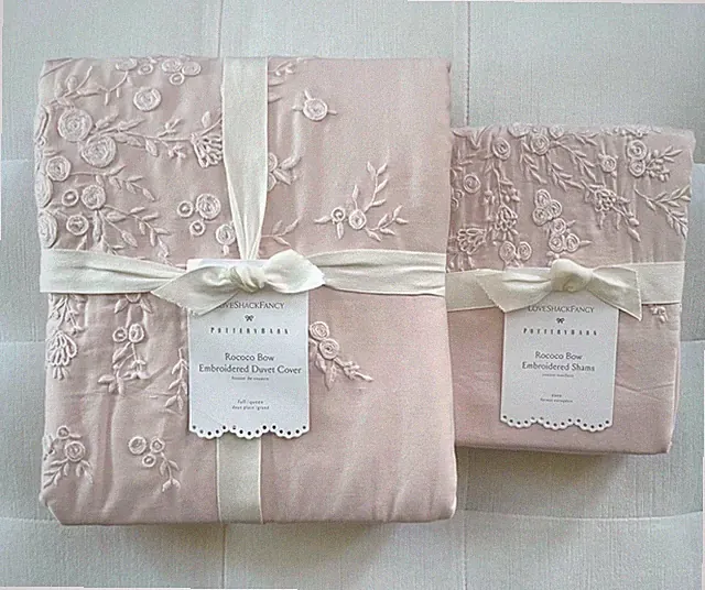 Pottery Barn LOVE SHACK FANCY ROCOCO BOW Full Queen Duvet & 2 Euro Shams NWT