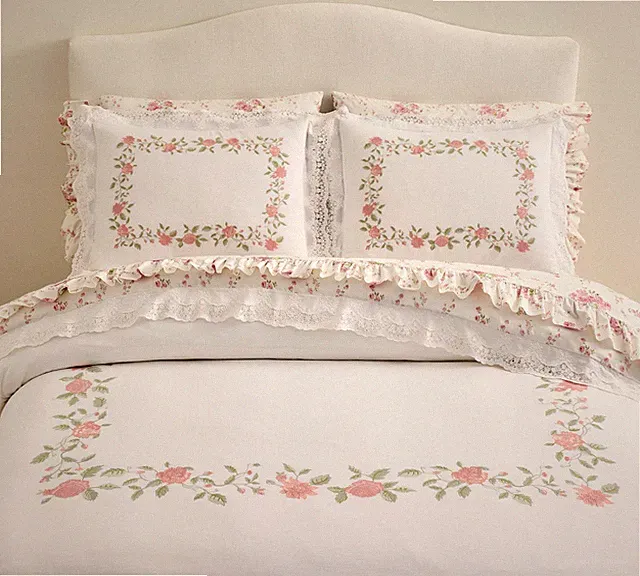 Pottery Barn LoveShackFancy Pink Embroidered Rose Duvet Cover Full/Queen