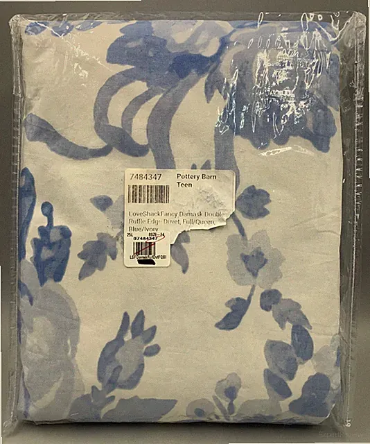 Pottery Barn Teen Love Shack Fancy Damask Ruffle Duvet Blue Full Queen #B7025