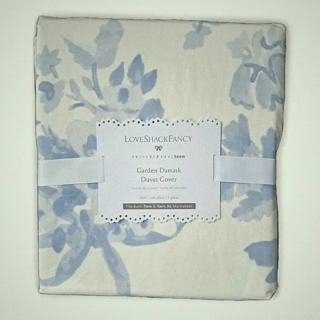 Pottery Barn Teen Love Shack Fancy Garden Damask Duvet Cover Blue and Ivory Twin