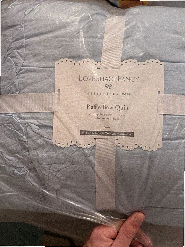 Pottery Barn Teen Love Shack Fancy Ruffle Bow Quilt Light Blue Twin