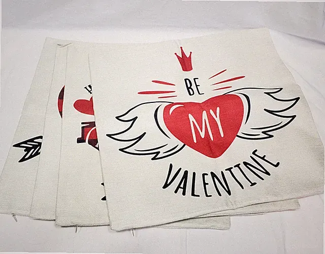 Red Heart Be Mine Love You Cushion Cover Valentine Day Linen Pillowcase 17"x 17"