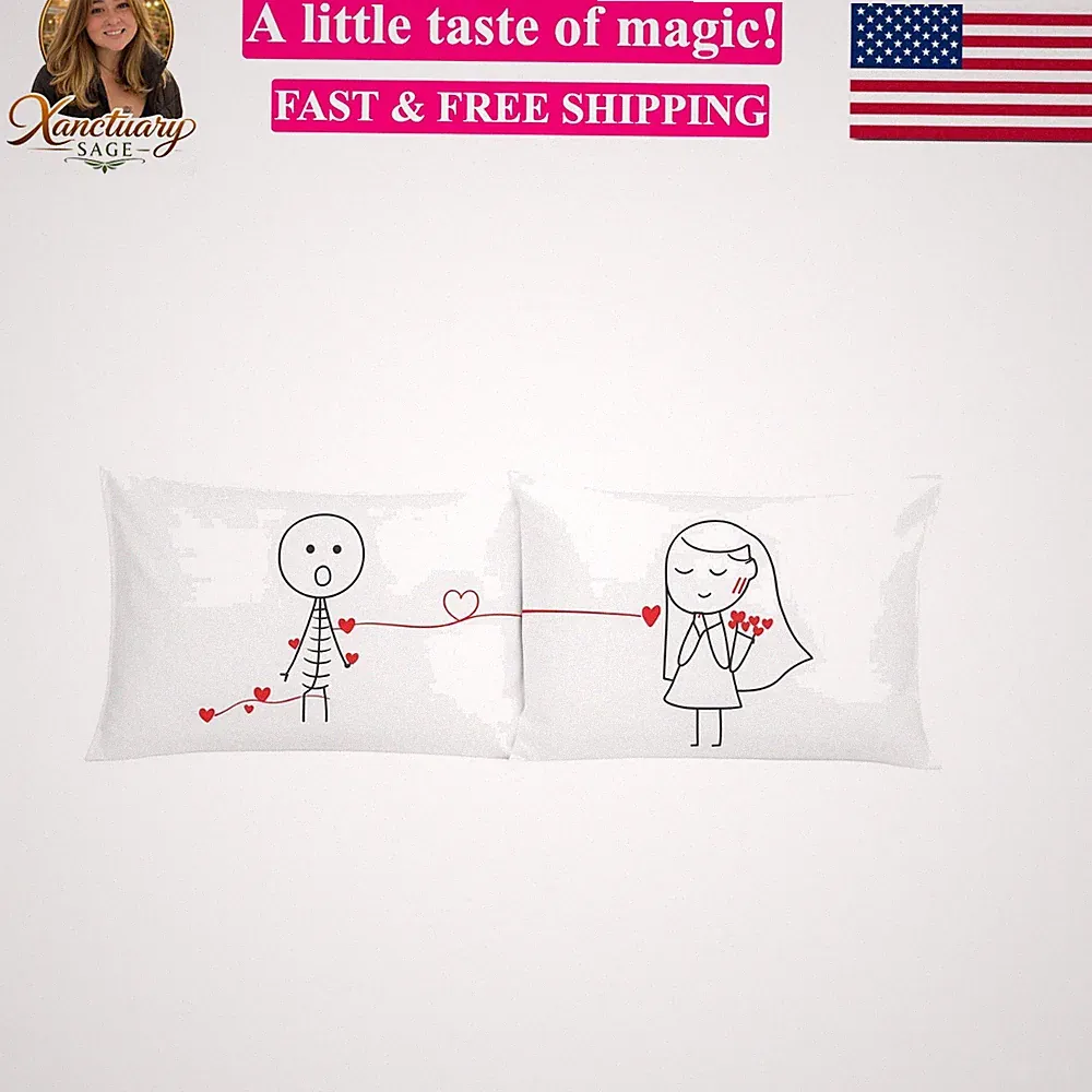 Romantic Couple Pillowcases Set of 2, Love Knot Satin Pillow Covers, Wedding...