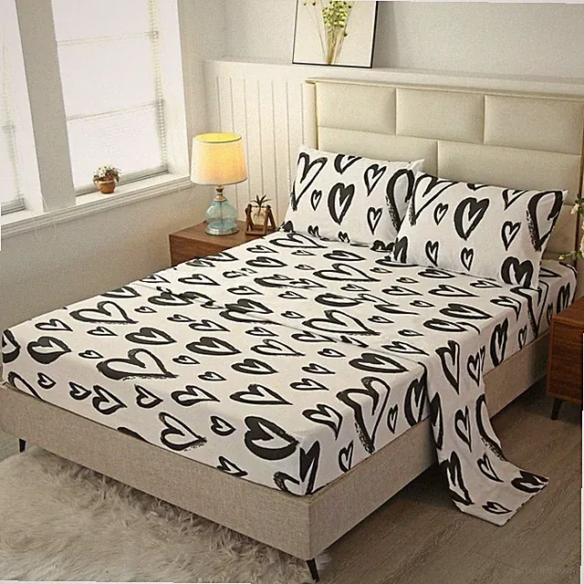 SDIII 4PCS Love Heart Sheets Set Twin, Soft Microfiber Black and White Heart...