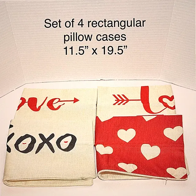 Valentine Day Home Decor Pillow Cases Set of 4 Rectangular New