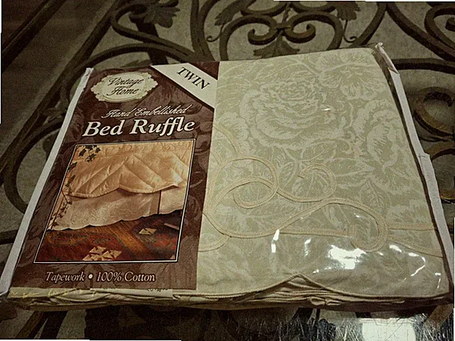 Vintage 1997 Twin Bed Ruffle Bed Skirt Floral Tapework Cotton 'Vintage Home'