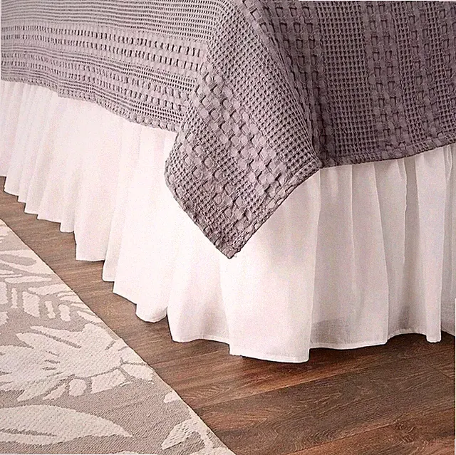 White Ruffled Bedskirt Queen Gathered Cotton Romantic Dust Ruffle 18 Inch Drop